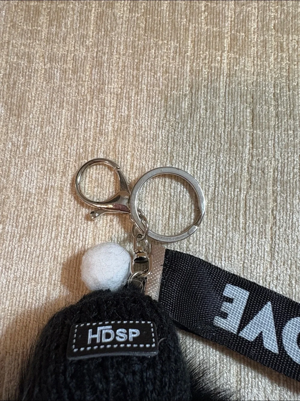 Source Unknown Black Pom-Pom Doll Keychain with LOVE Strap